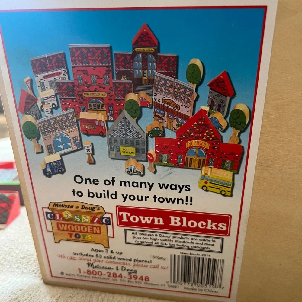 Melissa & Doug Classic Wooden Town Blocks 45+ Pc Building Set in Storage Tray